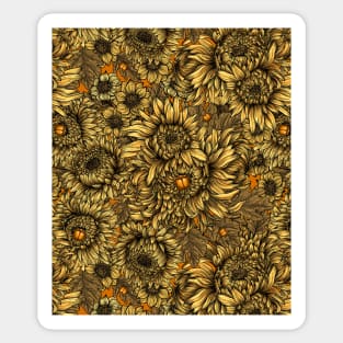 Yellow chrysanthemum flowers and orange bettles Sticker